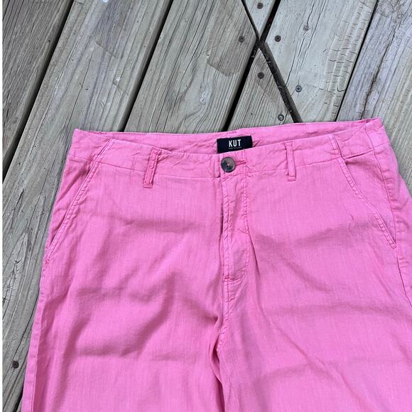 KUT From The Kloth Meg High-Waist Wide Leg Linen Blend Pants Color Punch Size 14 - Picture 4 of 8